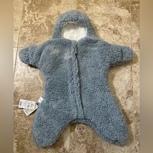 Cozy Blue Fleece Super Soft Baby Onesie Hoodie Zip Up Warm Pajamas NWT Sz 3M